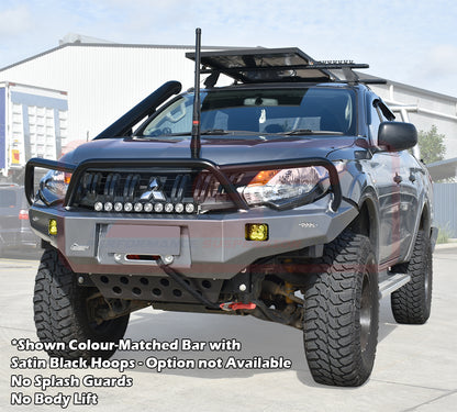 Mitsubishi MQ Triton Ambush Customer Painted Triple Hoop Bar, Pre-Runner Infill (No Body Lift), Splash Guards, Standard Silver Fairlead