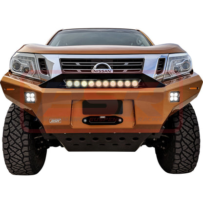 Nissan Navara NP300 Ambush Satin Black Sheet Metal Hoop Bar, Pre-Runner infill (2" lift), Standard Silver Fairlead