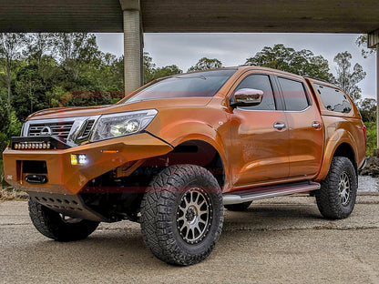 Nissan Navara NP300 Ambush Satin Black Sheet Metal Hoop Bar, Pre-Runner infill (1" lift), Slimline Silver Fairlead