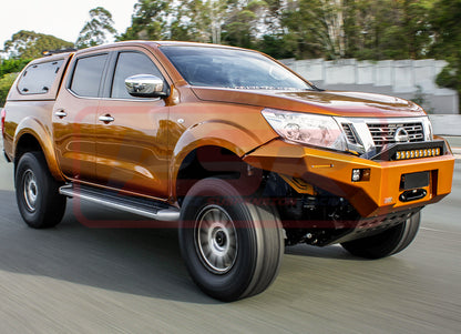 Nissan Navara NP300 Ambush Satin Black Sheet Metal Hoop Bar, Pre-Runner infill (1" lift), Standard Black Fairlead
