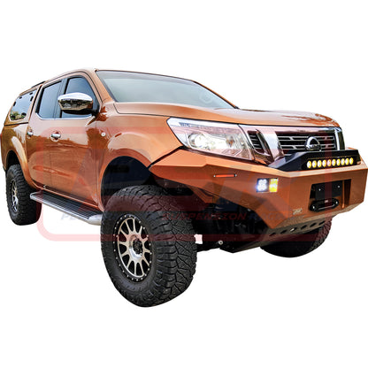 Nissan Navara NP300 Ambush Customer Painted Sheet Metal Hoop Bar, Pre-Runner infill (1" lift), Splash Guards, Standard Silver Fairlead