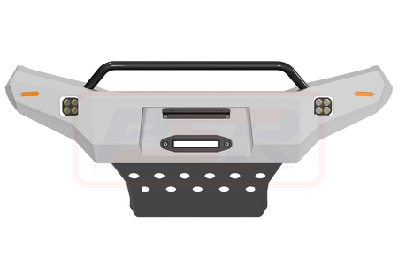 Nissan Navara NP300 Ambush Satin Black Low Single Hoop Bar, Pre-Runner infill (1" lift), Splash Guards, Standard Silver Fairlead