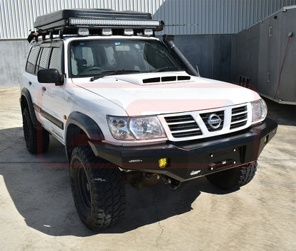 Nissan Patrol GU Series 1-2-3 Ambush Customer Painted Hoopless Bar, Slimline Black Fairlead