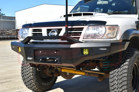 Nissan Patrol GU Series 1-2-3 Ambush Customer Painted Sheet Metal Hoop Bar, Slimline Black Fairlead