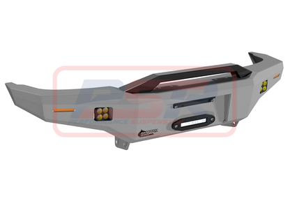 Nissan Patrol GU Series 1-2-3 Ambush Satin Black Sheet Metal Hoop Bar, Slimline Silver Fairlead