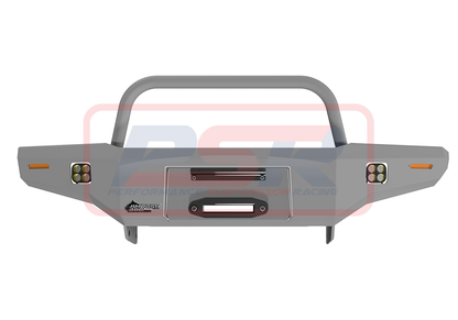 Nissan Patrol GU Series 1-2-3 Ambush Satin Black Single Hoop Bar, Slimline Silver Fairlead