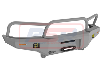 Nissan Patrol GU Series 1-2-3 Ambush Customer Painted Triple Hoop (Angry Eye) Bar, Slimline Silver Fairlead