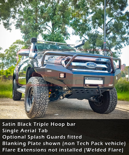 Ford Ranger PX MK2 8/15-7/18 Ambush Customer Painted Triple Hoop Bar, (1" Body Lift), Splash Guards, Slim Black Fairlead, Kut Snake Ext