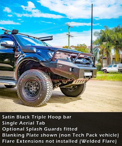 Ford Ranger PX MK2 8/15-7/18 Ambush Customer Painted Triple Hoop Bar, Infill (No Body Lift), Slimline Black Fairlead, Tech, Factory Ext