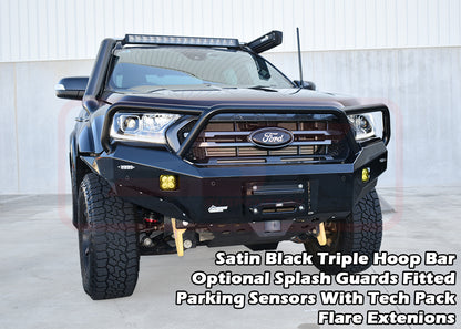 Ranger PX MK3 8/18-ON Ambush Satin Black Triple Hoop Bar, Infill (No Body Lift), Splash Guards, Slimline Black Fairlead, Sensors, Factory Ext