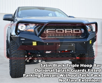 Ford Ranger PX MK3 8/18-ON Ambush Satin Black Triple Hoop Bar, Infill (1" Body Lift), Slimline Black Fairlead, Tech, Kut Snake Ext, Wildtrak