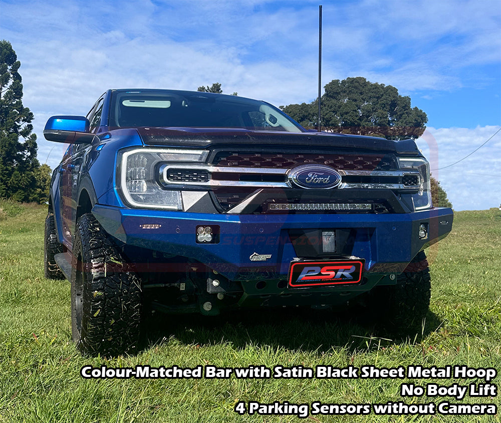 Ford Ranger Next Gen Ambush Satin Black Sheet Metal Hoop Bar, Pre-Runner Infill (No Body Lift), Splash Guards, Standard Silver Fairlead, XL