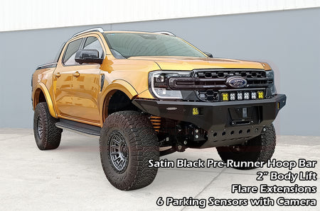 Ford Ranger Next Gen Ambush Customer Painted Pre-Runner Hoop Bar, Infill (1" Body Lift), Guards, Standard Black Fairlead, 4 Sensors, XLS, Factory Ext