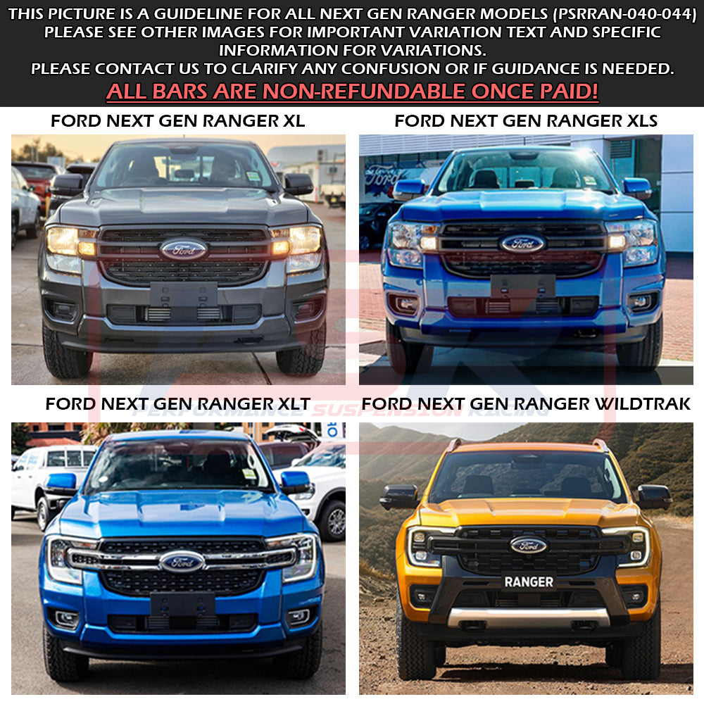 Ford Ranger Next Gen Ambush Customer Painted Single Hoop Bar, Infill (2" Body Lift), Guards, Standard Silver Fairlead, 6 Sensors, Camera, Factory Ext