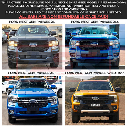 Ford Ranger Next Gen Ambush Satin Black Triple Hoop Bar, Pre-Runner Infill (No Body Lift), Slimline Black Fairlead, XL