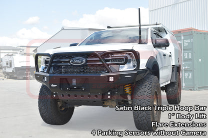 Ford Ranger Next Gen Ambush Customer Painted Triple Hoop Bar, Infill (2" Body Lift), Guards, Standard Black Fairlead, 4 Sensors, XLT, Factory Ext