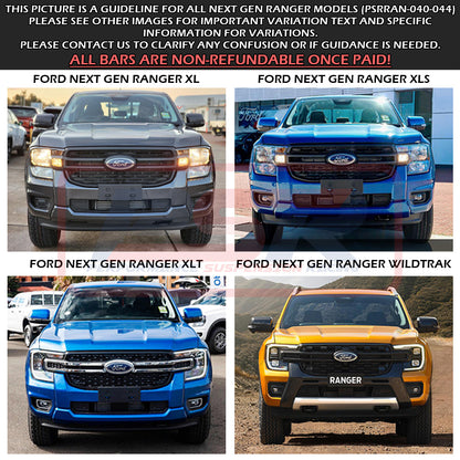 Ford Ranger Next Gen Ambush Customer Painted Triple Hoop Bar, Infill (2" Body Lift), Guards, Standard Black Fairlead, 4 Sensors, XLT, Factory Ext