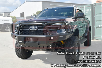 Ford Ranger Next Gen Ambush Customer Painted Triple Hoop Bar, Infill (2" Body Lift), Guards, Standard Silver Fairlead, 6 Sensors, Camera, Factory Ext