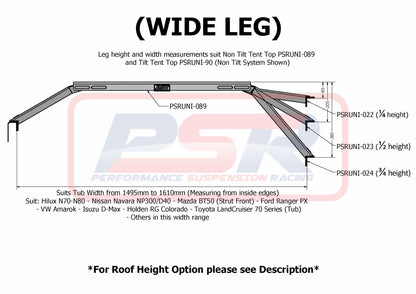 Roof Top Tent NON Tilt Mounting Rail System (Baja Rack Style) with 3/4 Height Wide Leg Set of 4