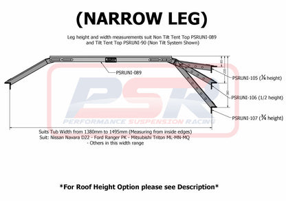 Roof Top Tent NON Tilt Mounting Rail System (Baja Rack Style) with Roof Height (590mm) Leg Set of 4