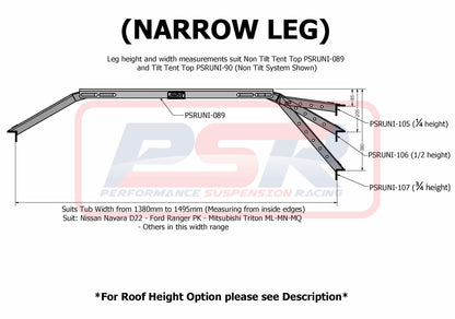 Roof Top Tent NON Tilt Mounting Rail System (Baja Rack Style) with Roof Height (590mm) Leg Set of 4