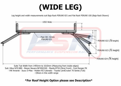 Baja Rack Flat Universal Tub Rack with Roof Height (590mm) Leg Set of 4