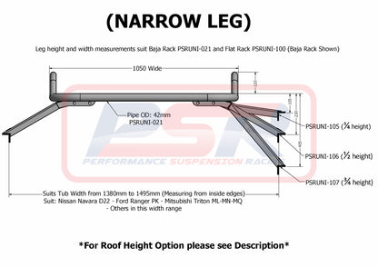 Baja Rack Flat Universal Tub Rack with Roof Height (615mm) Leg Set of 4
