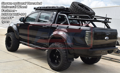 Baja Rack Spare Wheel Bolt On Mount (Suit 32,33,35,37" Tyre) and Y-Strap Tyre / Accessory Ratchet Strap Tie Down