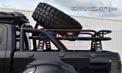 Baja Rack Spare Wheel Bolt On Mount (Suit 32,33,35,37" Tyre) and Y-Strap Tyre / Accessory Ratchet Strap Tie Down