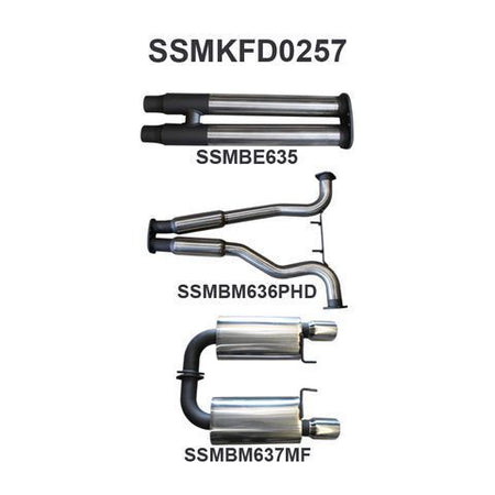 FORD MUSTANG V8 FM 2015 - 2017 3in DUAL CATBACK WITH CENTRE HOTDOG AND REAR MUFFLERS WITH TWIN TIPS